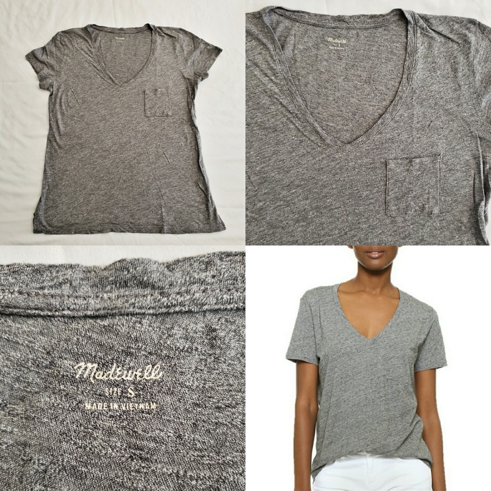 ‼SOLD‼ Madewell Whisper V-neck pocket Tee Gray - Picture 1 of 11